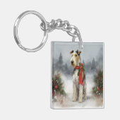 Wirefox Terrier Dog im Schnee Weihnachten Schlüsselanhänger (Vorderseite links)