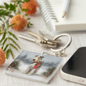 Wirefox Terrier Dog im Schnee Weihnachten Schlüsselanhänger (Vorderseite rechts)