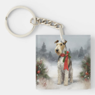Wirefox Terrier Dog im Schnee Weihnachten Schlüsselanhänger