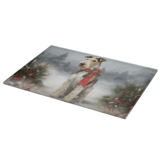Wirefox Terrier Dog im Schnee Weihnachten Schneidebrett (Ecke)