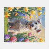 Wirefox Terrier Dog Spring Flowers Malerei Fleecedecke (Vorderseite (Horizontal))
