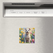 Wirefox Terrier Dog Spring Flowers Malerei Magnet (In Situ (Geschirrspüler))