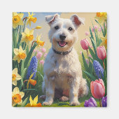Wirefox Terrier Dog Spring Flowers Malerei Magnet (Vorne)