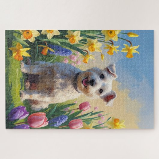 Wirefox Terrier Dog Spring Flowers Malerei Puzzle (Horizontal)