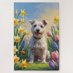 Wirefox Terrier Dog Spring Flowers Malerei Puzzle