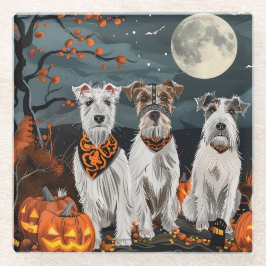 Wirefox Terrier Halloween Spooky Glasuntersetzer (Vorderseite)