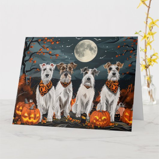 Wirefox Terrier Halloween Spooky Karte (Gelbe Blume)