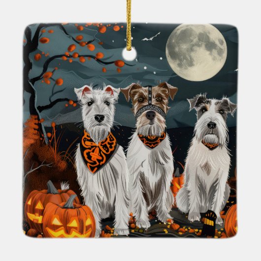 Wirefox Terrier Halloween Spooky Keramikornament (Rückseite)