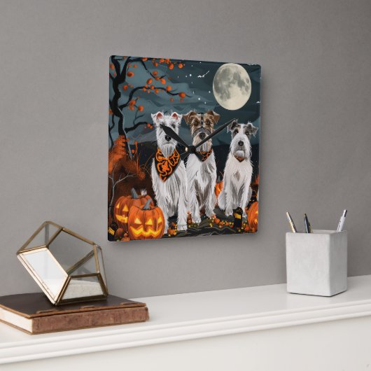 Wirefox Terrier Halloween Spooky Quadratische Wanduhr (Büro)