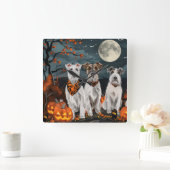 Wirefox Terrier Halloween Spooky Quadratische Wanduhr (Zuhause)