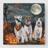 Wirefox Terrier Halloween Spooky Quadratische Wanduhr (Vorderseite)