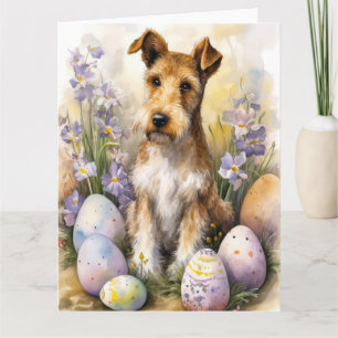 Wirefox Terrier Hund mit Ostereiern Feiertag Karte