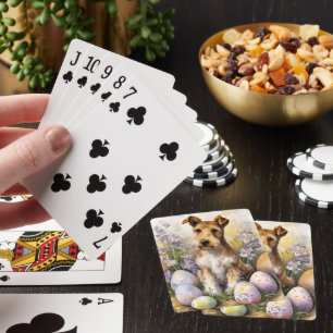 Wirefox Terrier Hund mit Ostereiern Feiertag Spielkarten