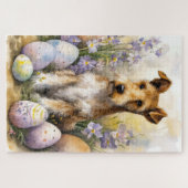 Wirefox Terrier Hund mit Ostereiern Urlaub Puzzle (Horizontal)
