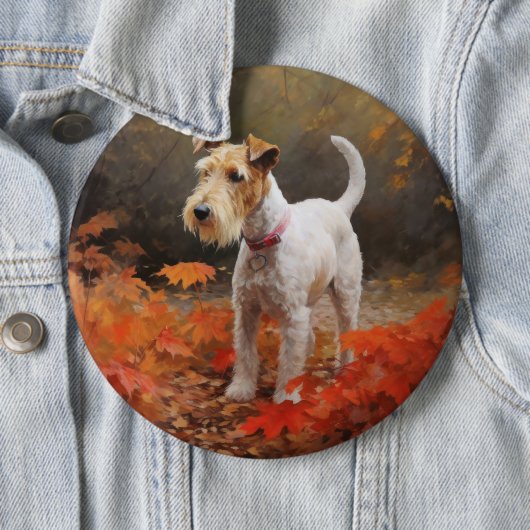 Wirefox Terrier im Herbst Leaves Fall Inspiriert Button (Beispiel)