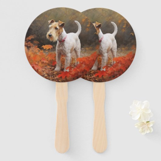 Wirefox Terrier im Herbst Leaves Fall Inspiriert Fächer (Vorne und Hinten)