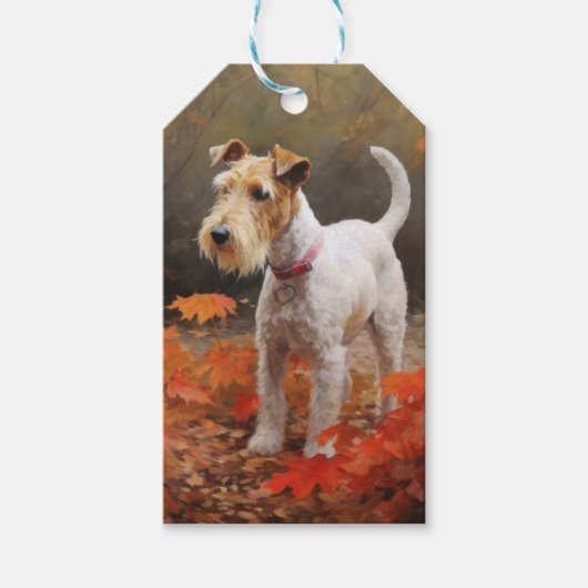Wirefox Terrier im Herbst Leaves Fall Inspiriert Geschenkanhänger (Vorderseite)