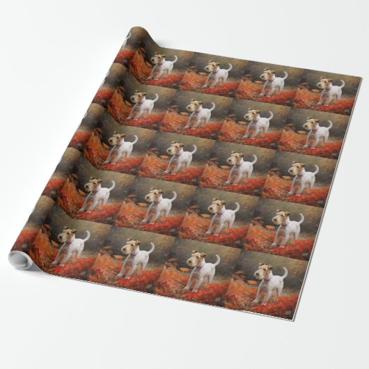 Wirefox Terrier im Herbst Leaves Fall Inspiriert Geschenkpapier (Ungerollt)