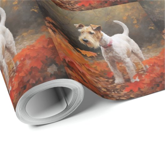 Wirefox Terrier im Herbst Leaves Fall Inspiriert Geschenkpapier (Rolleneckpunkt)