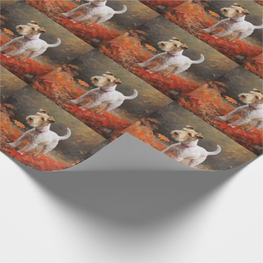 Wirefox Terrier im Herbst Leaves Fall Inspiriert Geschenkpapier (Ecke)