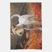 Wirefox Terrier im Herbst Leaves Fall Inspiriert Geschirrtuch (Vertikal)
