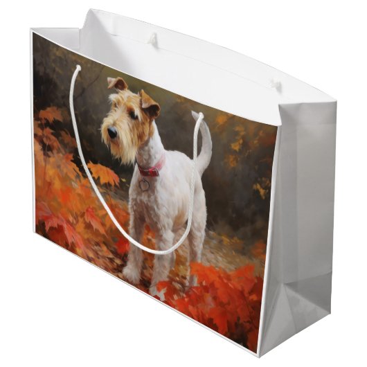 Wirefox Terrier im Herbst Leaves Fall Inspiriert Große Geschenktüte (Rückseite Schrägansicht)