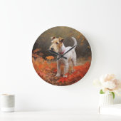 Wirefox Terrier im Herbst Leaves Fall Inspiriert Große Wanduhr (Zuhause)