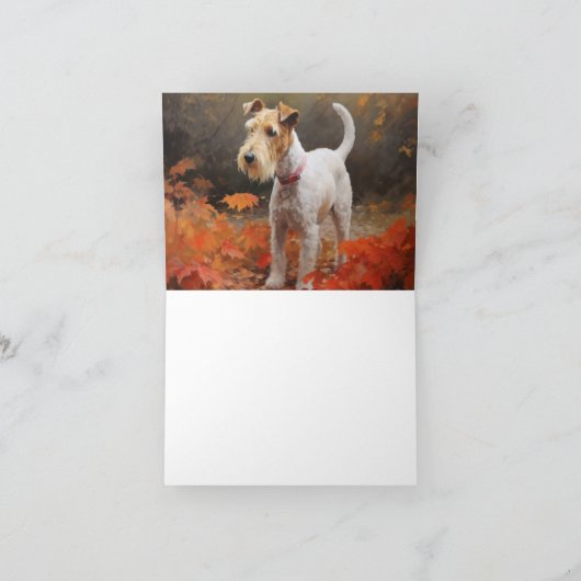 Wirefox Terrier im Herbst Leaves Fall Inspiriert Karte (Innenseite)