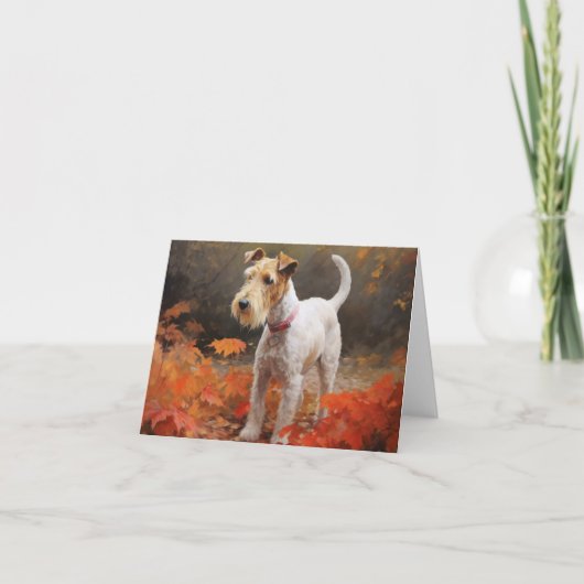 Wirefox Terrier im Herbst Leaves Fall Inspiriert Karte (Vorderseite)