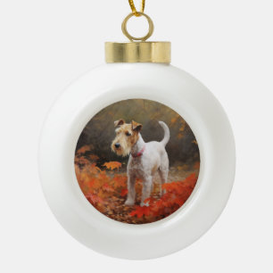 Wirefox Terrier im Herbst Leaves Fall Inspiriert Keramik Kugel-Ornament