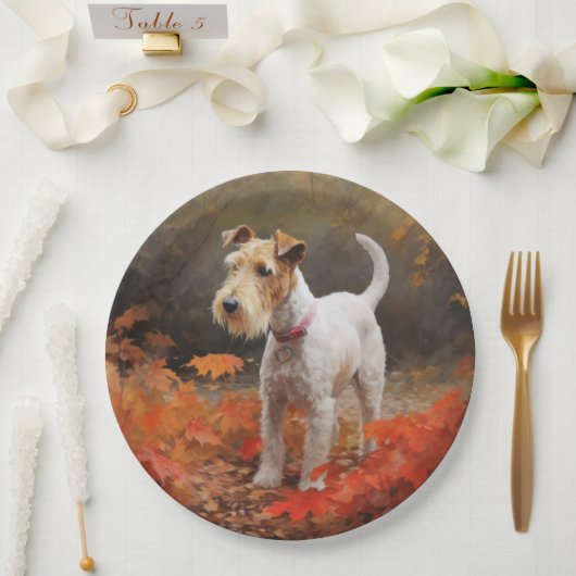 Wirefox Terrier im Herbst Leaves Fall Inspiriert Pappteller (Hochzeit)