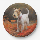 Wirefox Terrier im Herbst Leaves Fall Inspiriert Pappteller (Vorderseite)