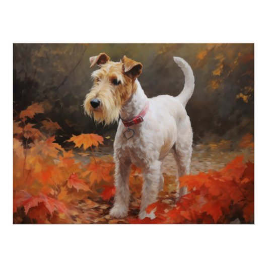Wirefox Terrier im Herbst Leaves Fall Inspiriert Poster (Vorderseite)