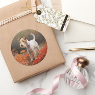 Wirefox Terrier im Herbst Leaves Fall Inspiriert Runder Aufkleber