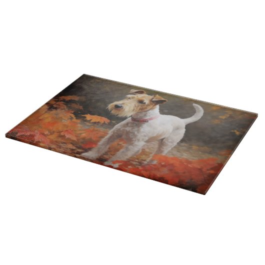Wirefox Terrier im Herbst Leaves Fall Inspiriert Schneidebrett (Ecke)