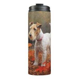 Wirefox Terrier im Herbst Leaves Fall Inspiriert Thermosbecher
