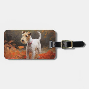 Wirefox Terrier im Herbstlaub Fall Inspiriert  Gepäckanhänger