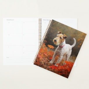 Wirefox Terrier im Herbstlaub Fall Inspiriert  Planer