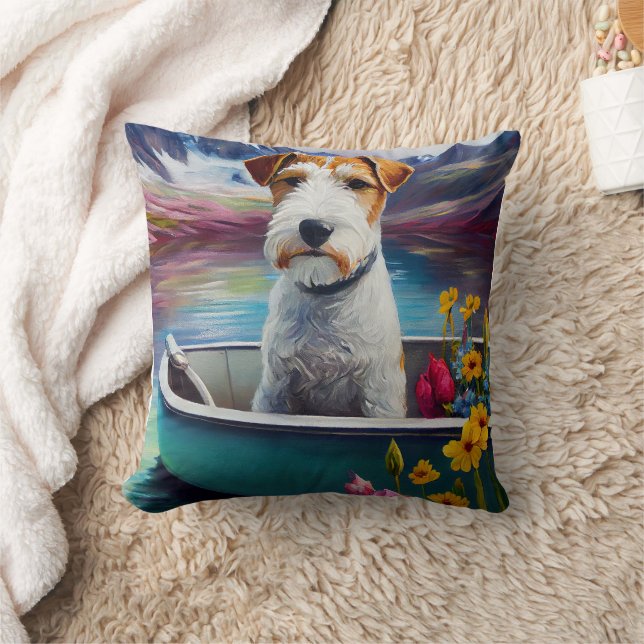 Wirefox Terrier on a Paddle: Ein Landschaftliches  Kissen (Decke)