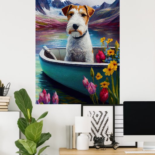 Wirefox Terrier on a Paddle: Ein Landschaftliches Poster (Heimbüro)