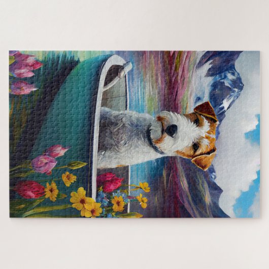 Wirefox Terrier on a Paddle: Ein Landschaftliches  Puzzle (Horizontal)