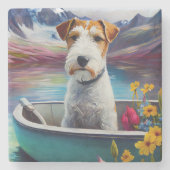Wirefox Terrier on a Paddle: Ein Landschaftliches  Steinuntersetzer (Vorderseite)