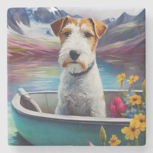 Wirefox Terrier on a Paddle: Ein Landschaftliches Steinuntersetzer