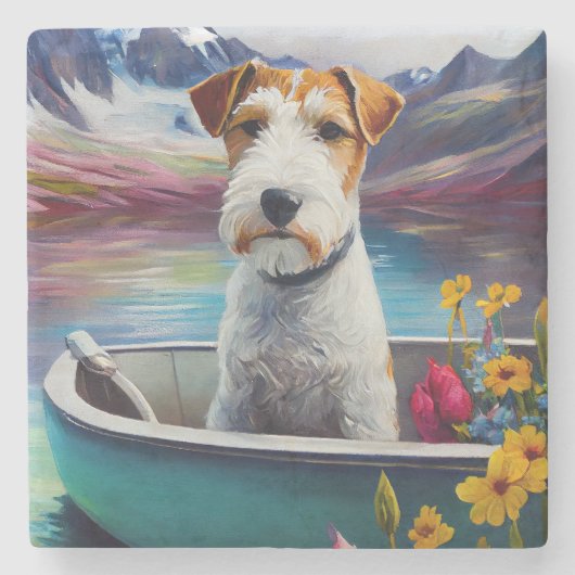Wirefox Terrier on a Paddle: Ein Landschaftliches Steinuntersetzer (Vorderseite)