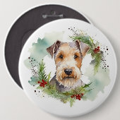 Wirefox Terrier Weihnachtsfeiertag Button (Vorne & Hinten)
