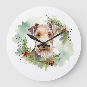 Wirefox Terrier Weihnachtsfeiertag Große Wanduhr