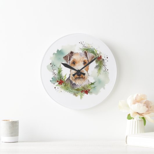Wirefox Terrier Weihnachtsfeiertag Große Wanduhr (Zuhause)