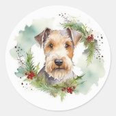 Wirefox Terrier Weihnachtsfeiertag Runder Aufkleber (Vorderseite)