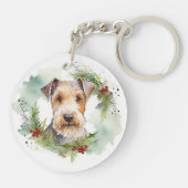 Wirefox Terrier Weihnachtsfeiertag Schlüsselanhänger (Rückseite)