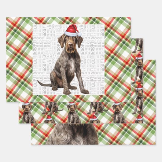 Wirehaired Pointer Christmas Dog Red Green Plaid Geschenkpapier Set (Set)